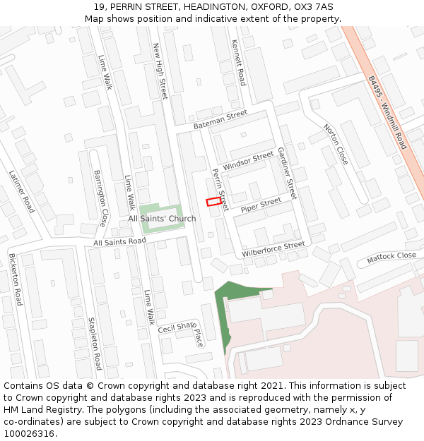 19, PERRIN STREET, HEADINGTON, OXFORD, OX3 7AS: Location map and indicative extent of plot