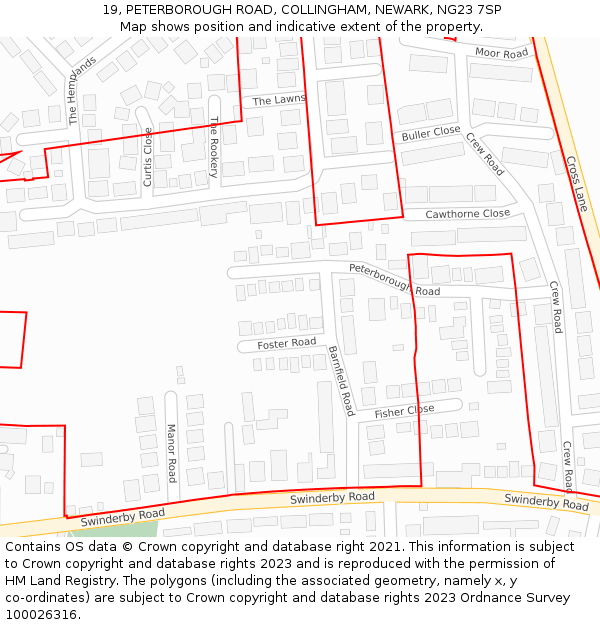 19, PETERBOROUGH ROAD, COLLINGHAM, NEWARK, NG23 7SP: Location map and indicative extent of plot