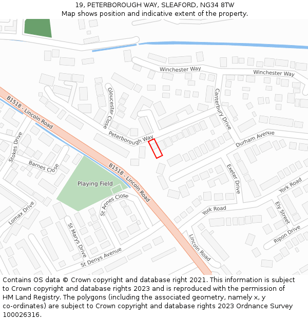 19, PETERBOROUGH WAY, SLEAFORD, NG34 8TW: Location map and indicative extent of plot