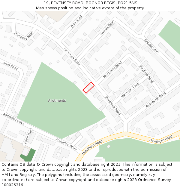 19, PEVENSEY ROAD, BOGNOR REGIS, PO21 5NS: Location map and indicative extent of plot