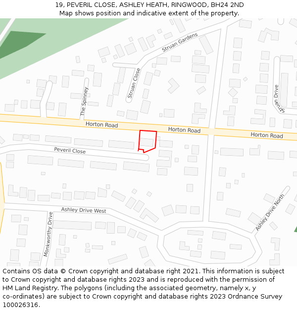 19, PEVERIL CLOSE, ASHLEY HEATH, RINGWOOD, BH24 2ND: Location map and indicative extent of plot
