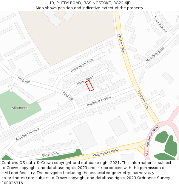 19, PHEBY ROAD, BASINGSTOKE, RG22 6JB: Location map and indicative extent of plot