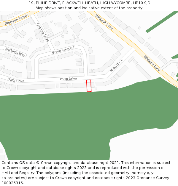 19, PHILIP DRIVE, FLACKWELL HEATH, HIGH WYCOMBE, HP10 9JD: Location map and indicative extent of plot