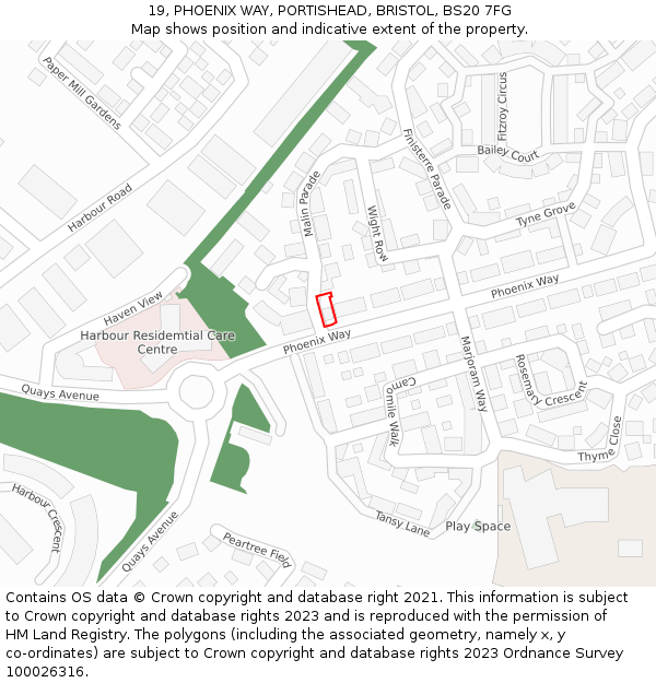 19, PHOENIX WAY, PORTISHEAD, BRISTOL, BS20 7FG: Location map and indicative extent of plot