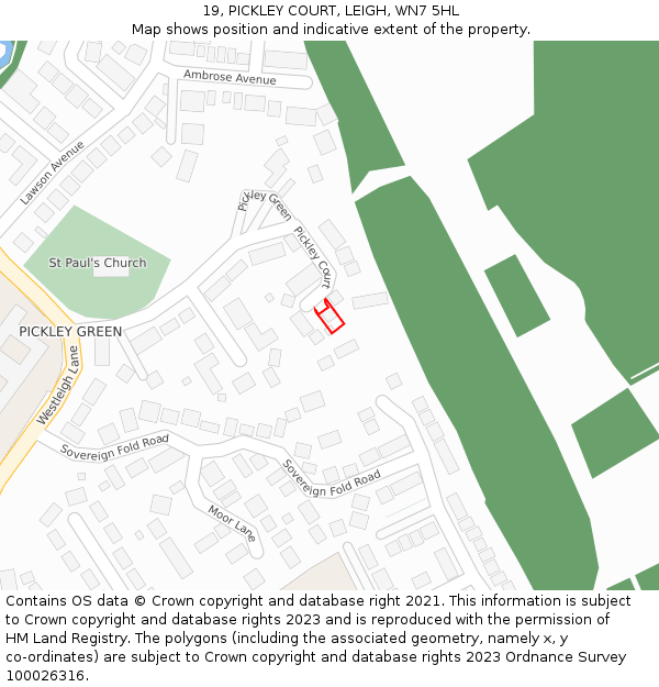 19, PICKLEY COURT, LEIGH, WN7 5HL: Location map and indicative extent of plot