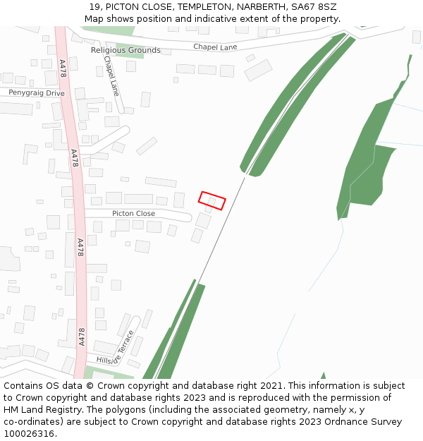19, PICTON CLOSE, TEMPLETON, NARBERTH, SA67 8SZ: Location map and indicative extent of plot