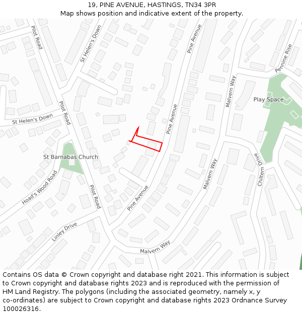 19, PINE AVENUE, HASTINGS, TN34 3PR: Location map and indicative extent of plot