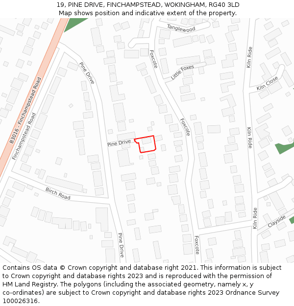 19, PINE DRIVE, FINCHAMPSTEAD, WOKINGHAM, RG40 3LD: Location map and indicative extent of plot