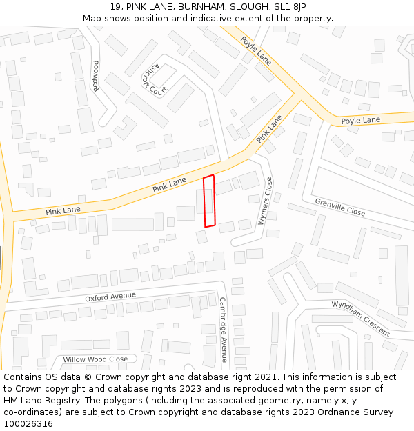 19, PINK LANE, BURNHAM, SLOUGH, SL1 8JP: Location map and indicative extent of plot