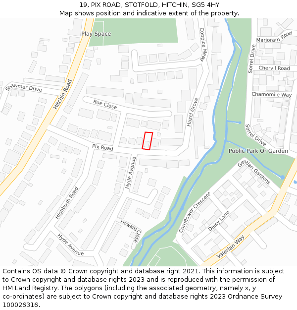 19, PIX ROAD, STOTFOLD, HITCHIN, SG5 4HY: Location map and indicative extent of plot