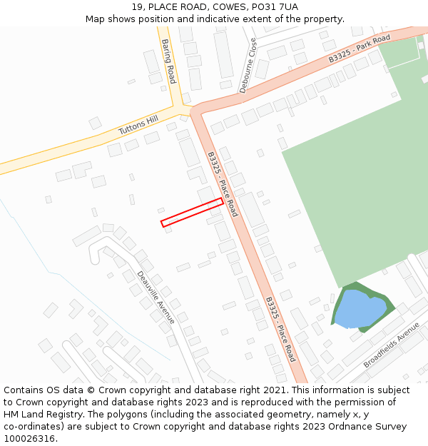 19, PLACE ROAD, COWES, PO31 7UA: Location map and indicative extent of plot