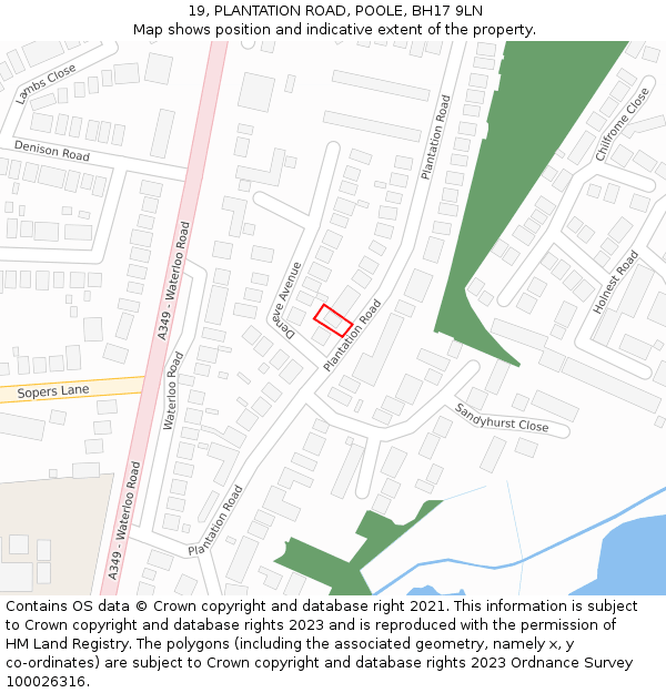 19, PLANTATION ROAD, POOLE, BH17 9LN: Location map and indicative extent of plot