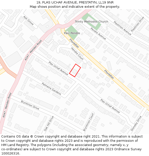 19, PLAS UCHAF AVENUE, PRESTATYN, LL19 9NR: Location map and indicative extent of plot