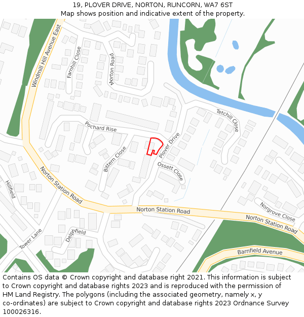 19, PLOVER DRIVE, NORTON, RUNCORN, WA7 6ST: Location map and indicative extent of plot