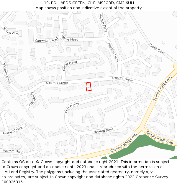 19, POLLARDS GREEN, CHELMSFORD, CM2 6UH: Location map and indicative extent of plot