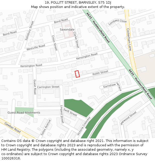 19, POLLITT STREET, BARNSLEY, S75 1DJ: Location map and indicative extent of plot