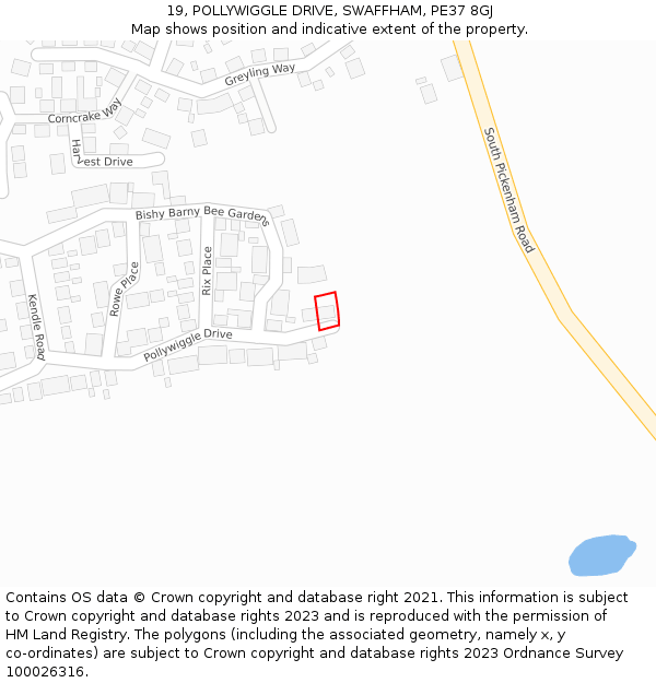 19, POLLYWIGGLE DRIVE, SWAFFHAM, PE37 8GJ: Location map and indicative extent of plot