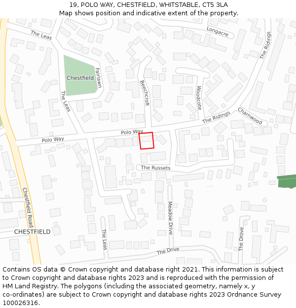 19, POLO WAY, CHESTFIELD, WHITSTABLE, CT5 3LA: Location map and indicative extent of plot