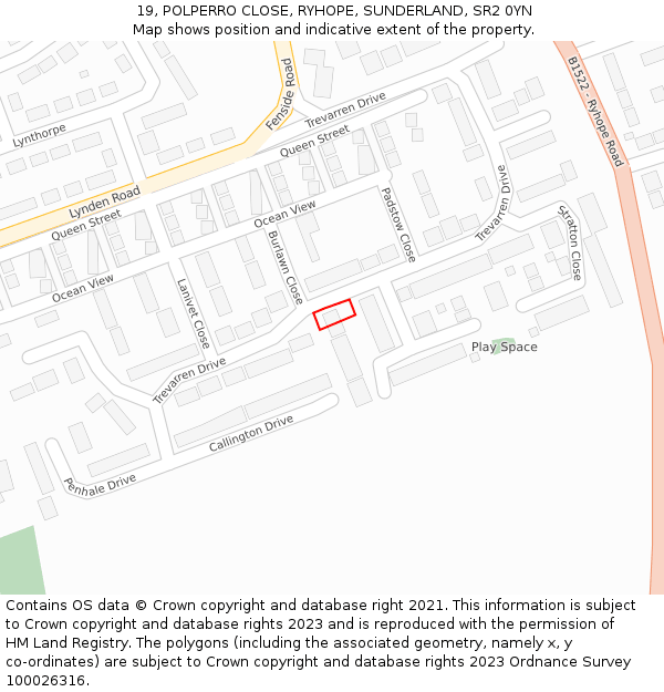 19, POLPERRO CLOSE, RYHOPE, SUNDERLAND, SR2 0YN: Location map and indicative extent of plot