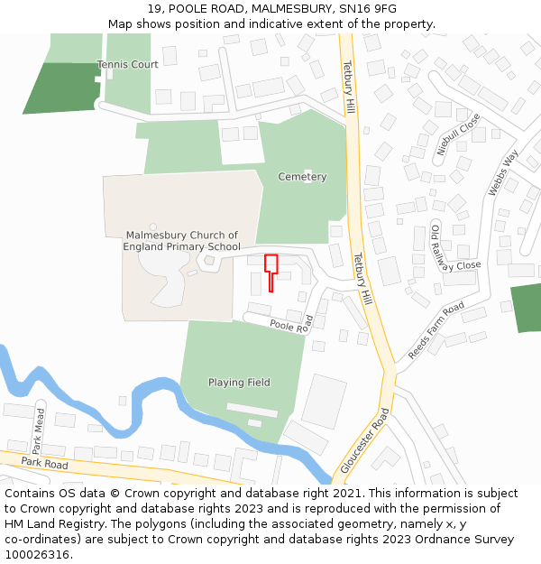 19, POOLE ROAD, MALMESBURY, SN16 9FG: Location map and indicative extent of plot