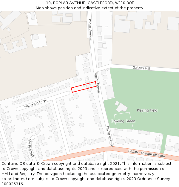 19, POPLAR AVENUE, CASTLEFORD, WF10 3QF: Location map and indicative extent of plot