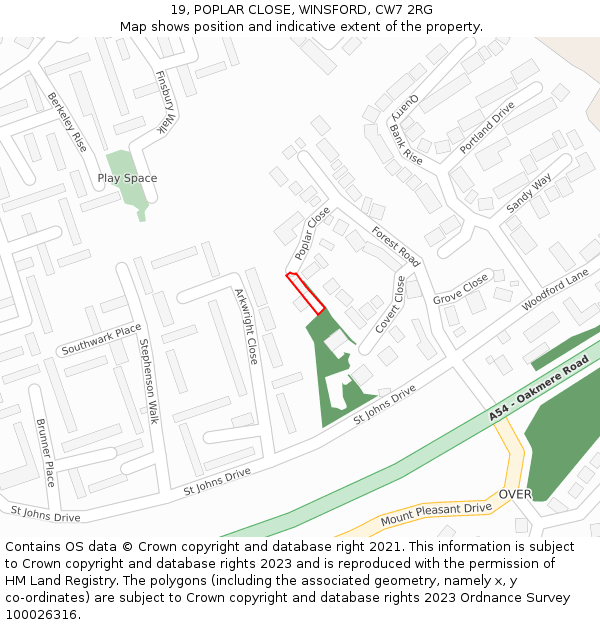 19, POPLAR CLOSE, WINSFORD, CW7 2RG: Location map and indicative extent of plot