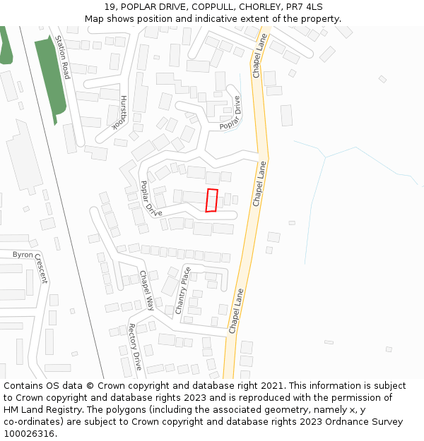 19, POPLAR DRIVE, COPPULL, CHORLEY, PR7 4LS: Location map and indicative extent of plot