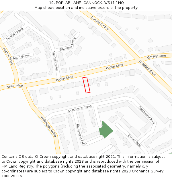 19, POPLAR LANE, CANNOCK, WS11 1NQ: Location map and indicative extent of plot