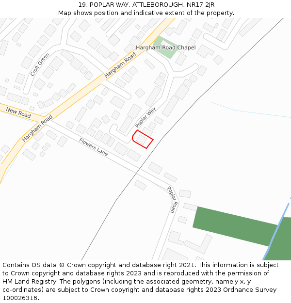 19, POPLAR WAY, ATTLEBOROUGH, NR17 2JR: Location map and indicative extent of plot