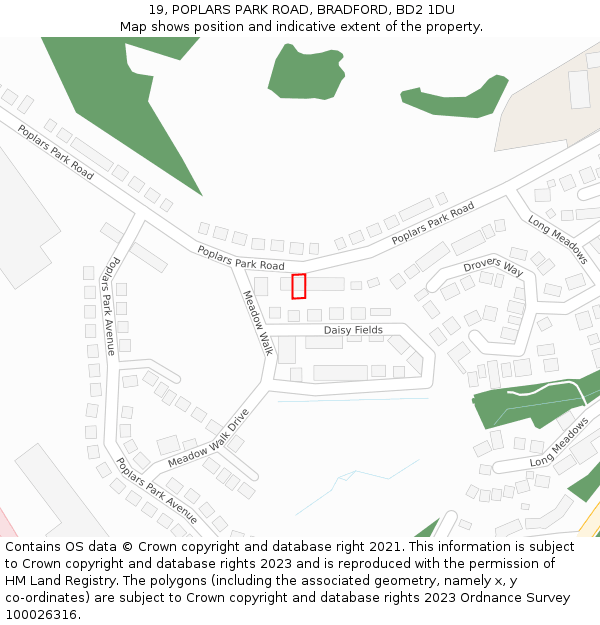 19, POPLARS PARK ROAD, BRADFORD, BD2 1DU: Location map and indicative extent of plot