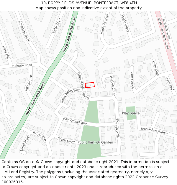 19, POPPY FIELDS AVENUE, PONTEFRACT, WF8 4FN: Location map and indicative extent of plot