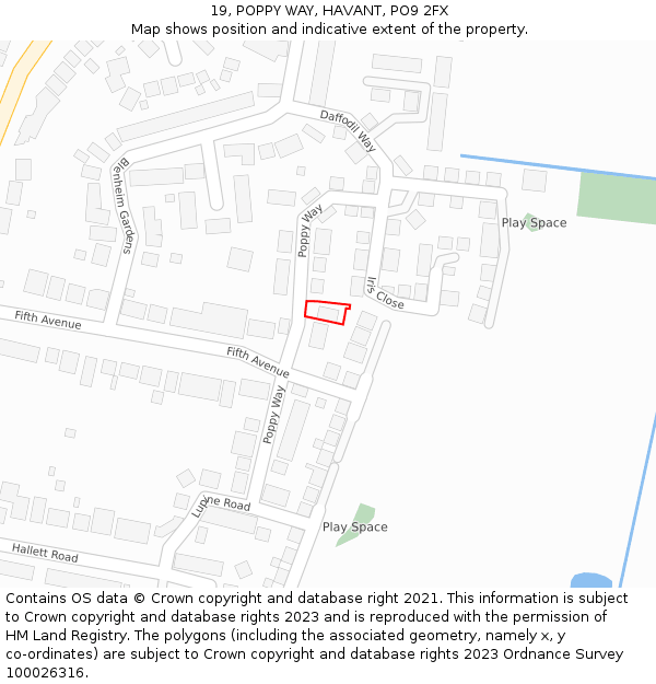 19, POPPY WAY, HAVANT, PO9 2FX: Location map and indicative extent of plot