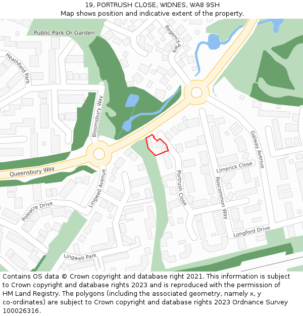 19, PORTRUSH CLOSE, WIDNES, WA8 9SH: Location map and indicative extent of plot
