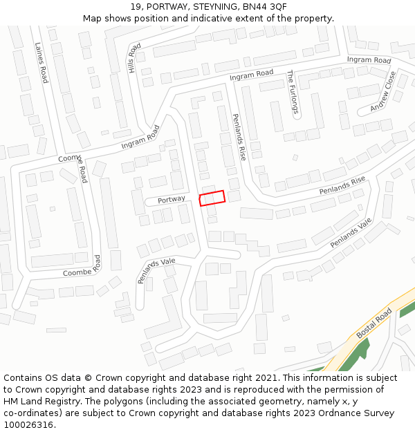 19, PORTWAY, STEYNING, BN44 3QF: Location map and indicative extent of plot