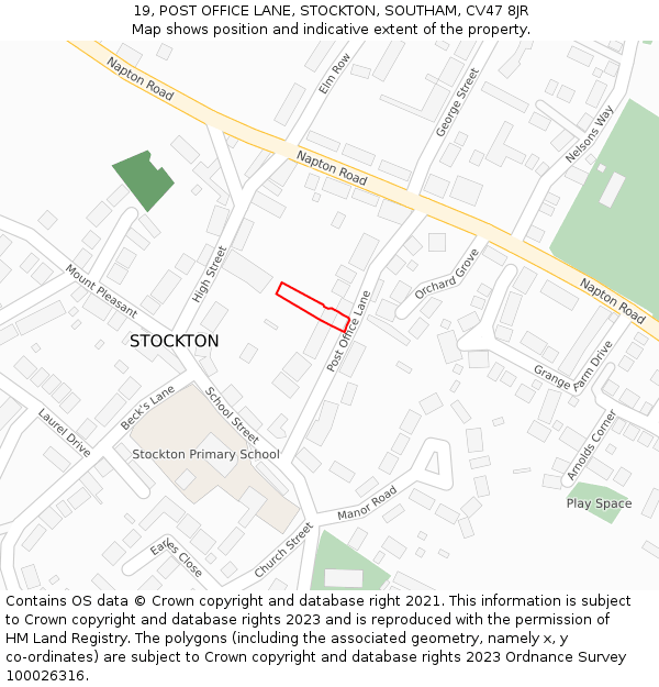 19, POST OFFICE LANE, STOCKTON, SOUTHAM, CV47 8JR: Location map and indicative extent of plot