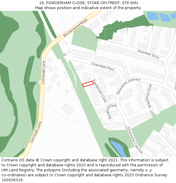 19, POWDERHAM CLOSE, STOKE-ON-TRENT, ST6 6XN: Location map and indicative extent of plot