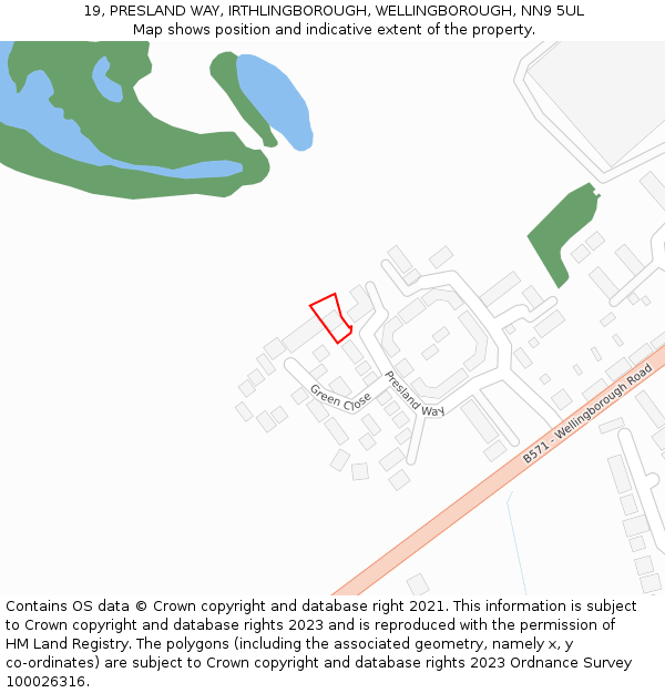 19, PRESLAND WAY, IRTHLINGBOROUGH, WELLINGBOROUGH, NN9 5UL: Location map and indicative extent of plot