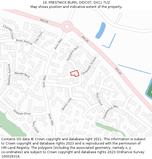 19, PRESTWICK BURN, DIDCOT, OX11 7UZ: Location map and indicative extent of plot