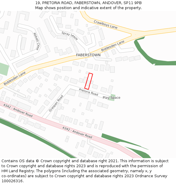 19, PRETORIA ROAD, FABERSTOWN, ANDOVER, SP11 9PB: Location map and indicative extent of plot