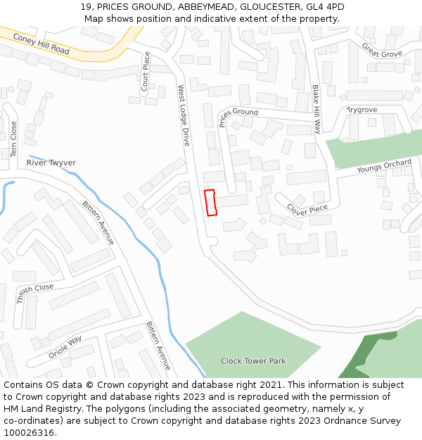 19, PRICES GROUND, ABBEYMEAD, GLOUCESTER, GL4 4PD: Location map and indicative extent of plot