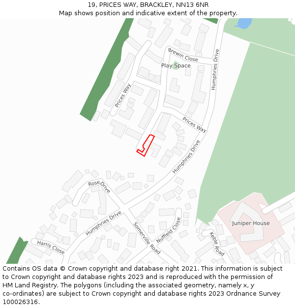 19, PRICES WAY, BRACKLEY, NN13 6NR: Location map and indicative extent of plot