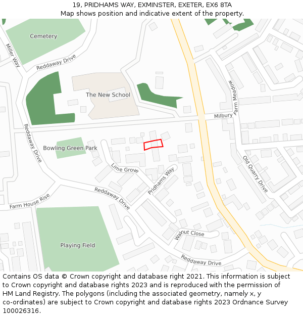 19, PRIDHAMS WAY, EXMINSTER, EXETER, EX6 8TA: Location map and indicative extent of plot
