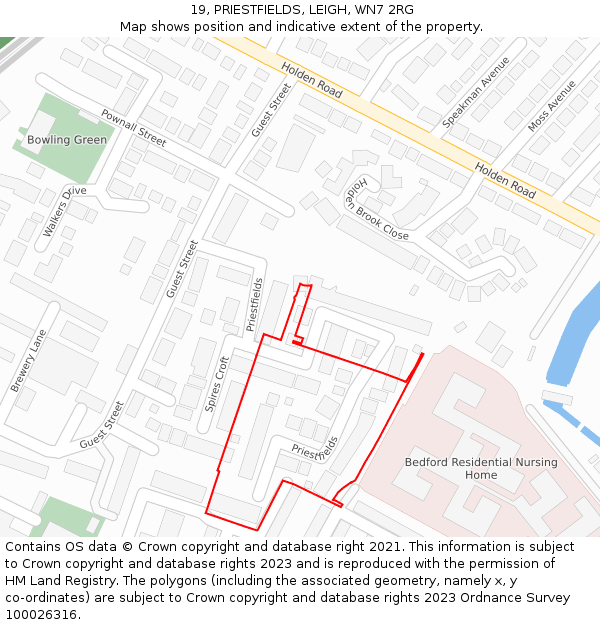 19, PRIESTFIELDS, LEIGH, WN7 2RG: Location map and indicative extent of plot