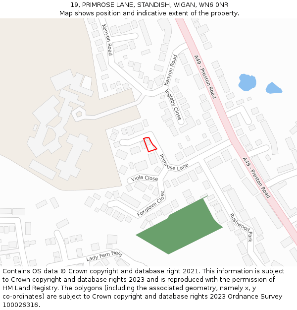 19, PRIMROSE LANE, STANDISH, WIGAN, WN6 0NR: Location map and indicative extent of plot