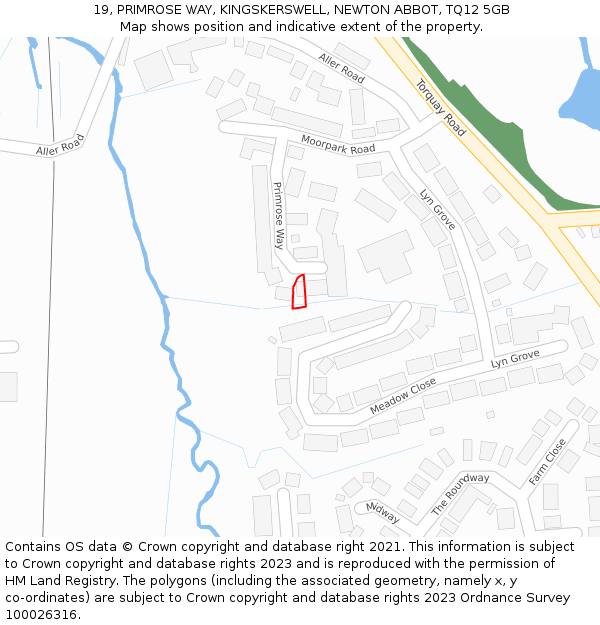 19, PRIMROSE WAY, KINGSKERSWELL, NEWTON ABBOT, TQ12 5GB: Location map and indicative extent of plot