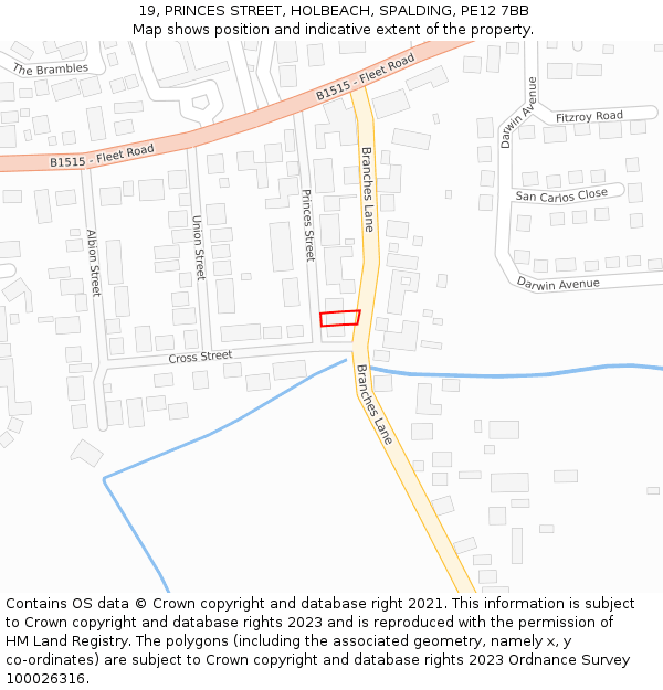 19, PRINCES STREET, HOLBEACH, SPALDING, PE12 7BB: Location map and indicative extent of plot