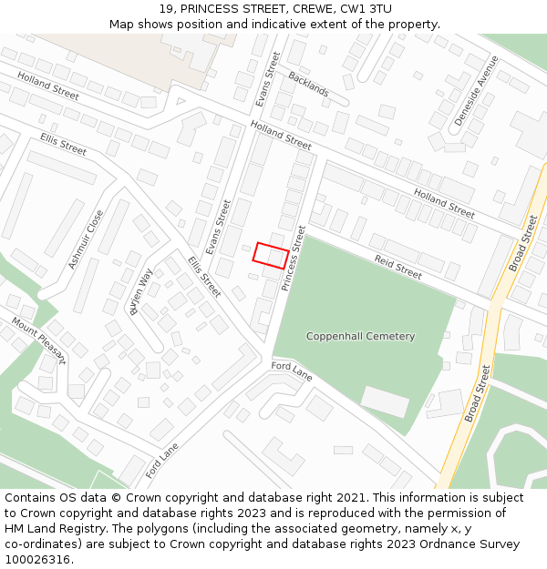 19, PRINCESS STREET, CREWE, CW1 3TU: Location map and indicative extent of plot