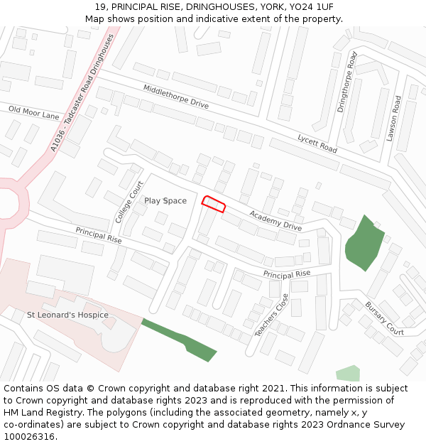 19, PRINCIPAL RISE, DRINGHOUSES, YORK, YO24 1UF: Location map and indicative extent of plot