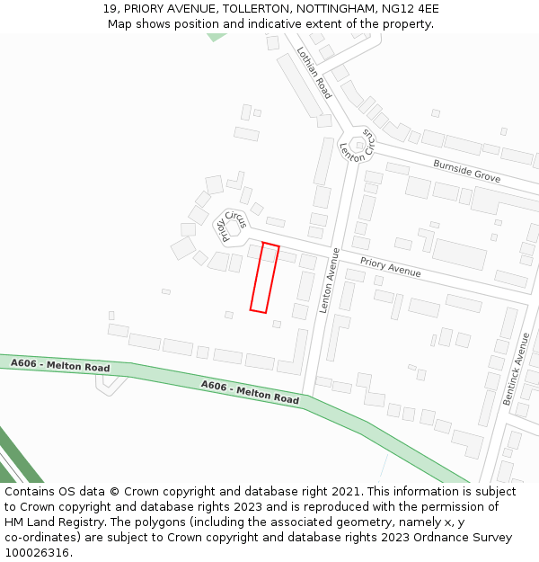 19, PRIORY AVENUE, TOLLERTON, NOTTINGHAM, NG12 4EE: Location map and indicative extent of plot