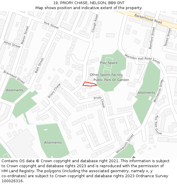 19, PRIORY CHASE, NELSON, BB9 0NT: Location map and indicative extent of plot